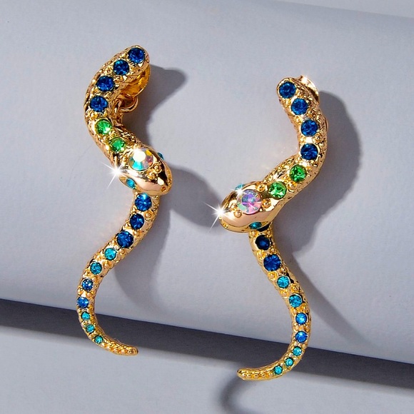 2/$20! Gold/Colored Crystal Snake Earring Jackets - Picture 4 of 9
